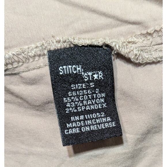 Stitch Star Shirt Womens Small Short Sleeve Button Up Pocket Tan Lightweight Top - Picture 9 of 10